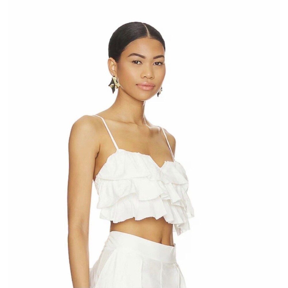 Free People Danielle Ruffle Crop Tank Optic White Large